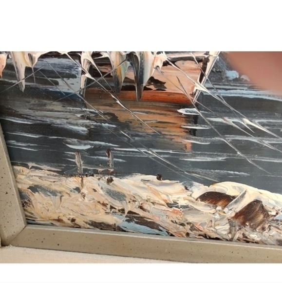 Vintage seascape oil painting, matted and framed‎ by Rikard Lindstrom - Picture 2 of 10